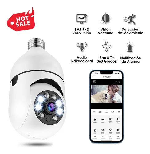 Cámara Bombilla 360 Inteligente- ¡Seguridad en casa sin complicaciones!